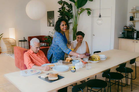 A family sitting down to lunch together at home