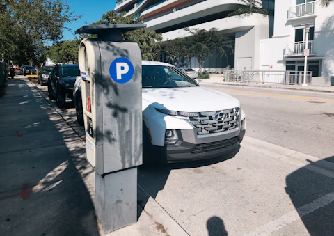A parking meter beside a parked car
